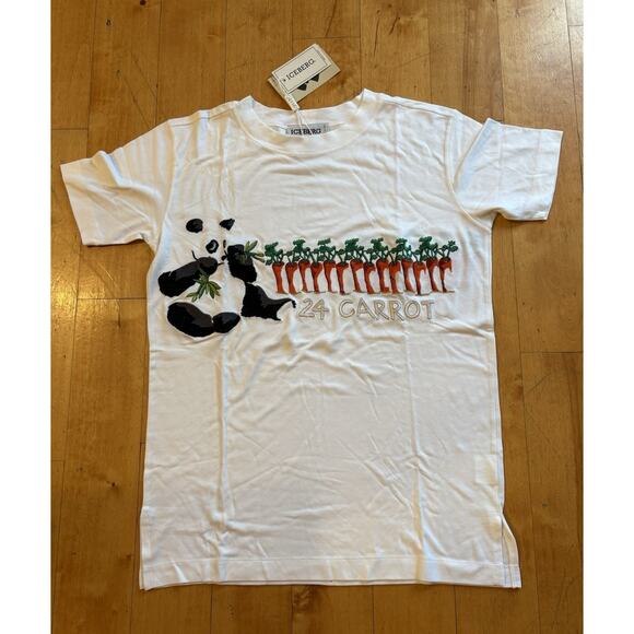 Vintage Iceberg Embroidered T-Shirt Panda & 24 Carrot Made In Italy Size 40 S - Picture 1 of 9